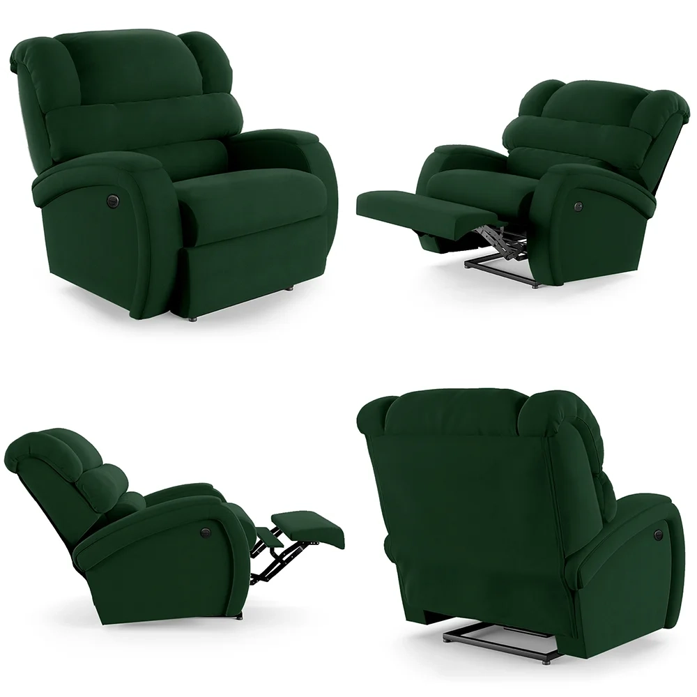 Poltrona do Papai Reclinável Kalie Power Elétrica USB FH9 Veludo Verde - Mpozenato