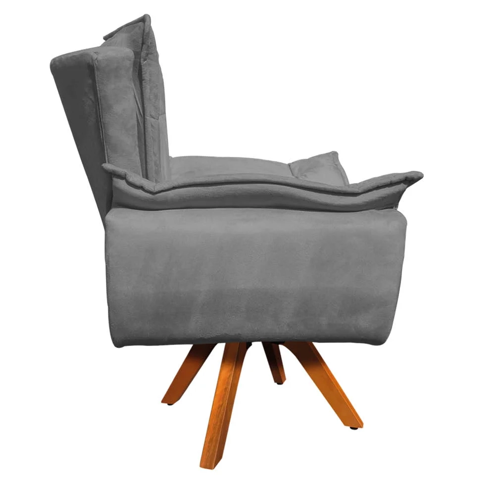 Poltrona Decorativa Sala de Estar Base Giratória Madeira Opla Suede Grafite - Ibiza