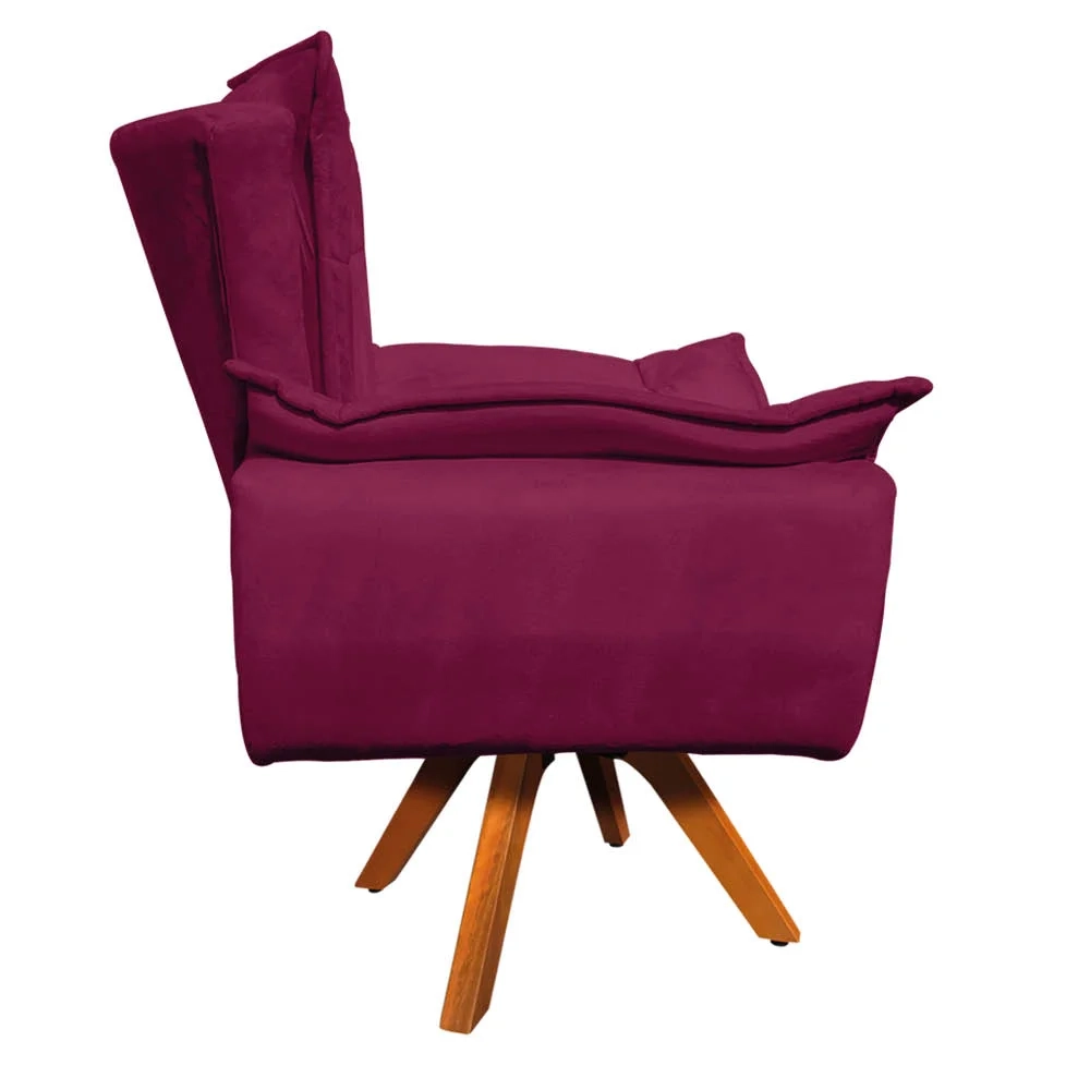 Poltrona Decorativa Sala de Estar Base Giratória Madeira Opla Suede Bordô - Ibiza