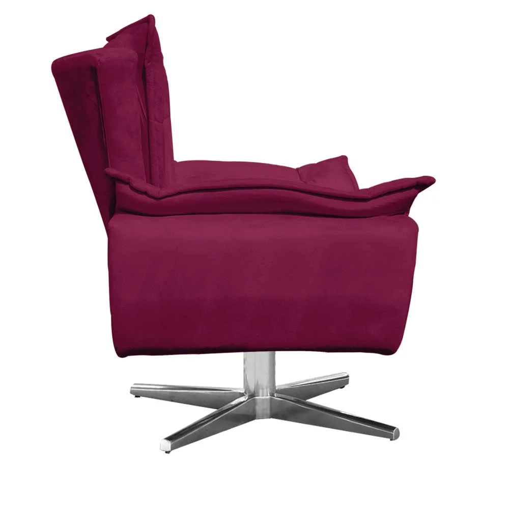 Poltrona Decorativa Sala de Estar Base Giratória Cromada Opla Suede Bordô - Ibiza