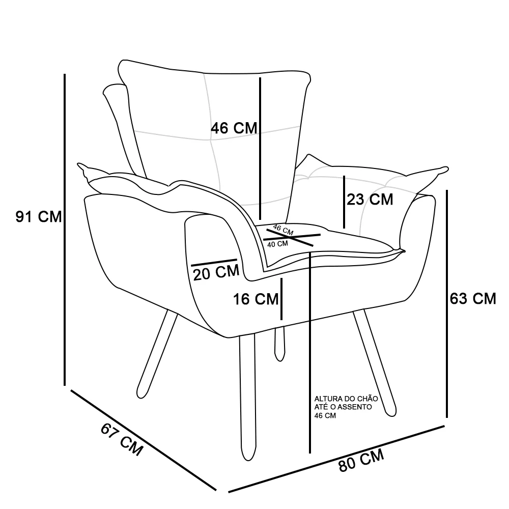 Poltrona Decorativa Sala de Estar Pés Palito Opla Suede Marrom - Ibiza