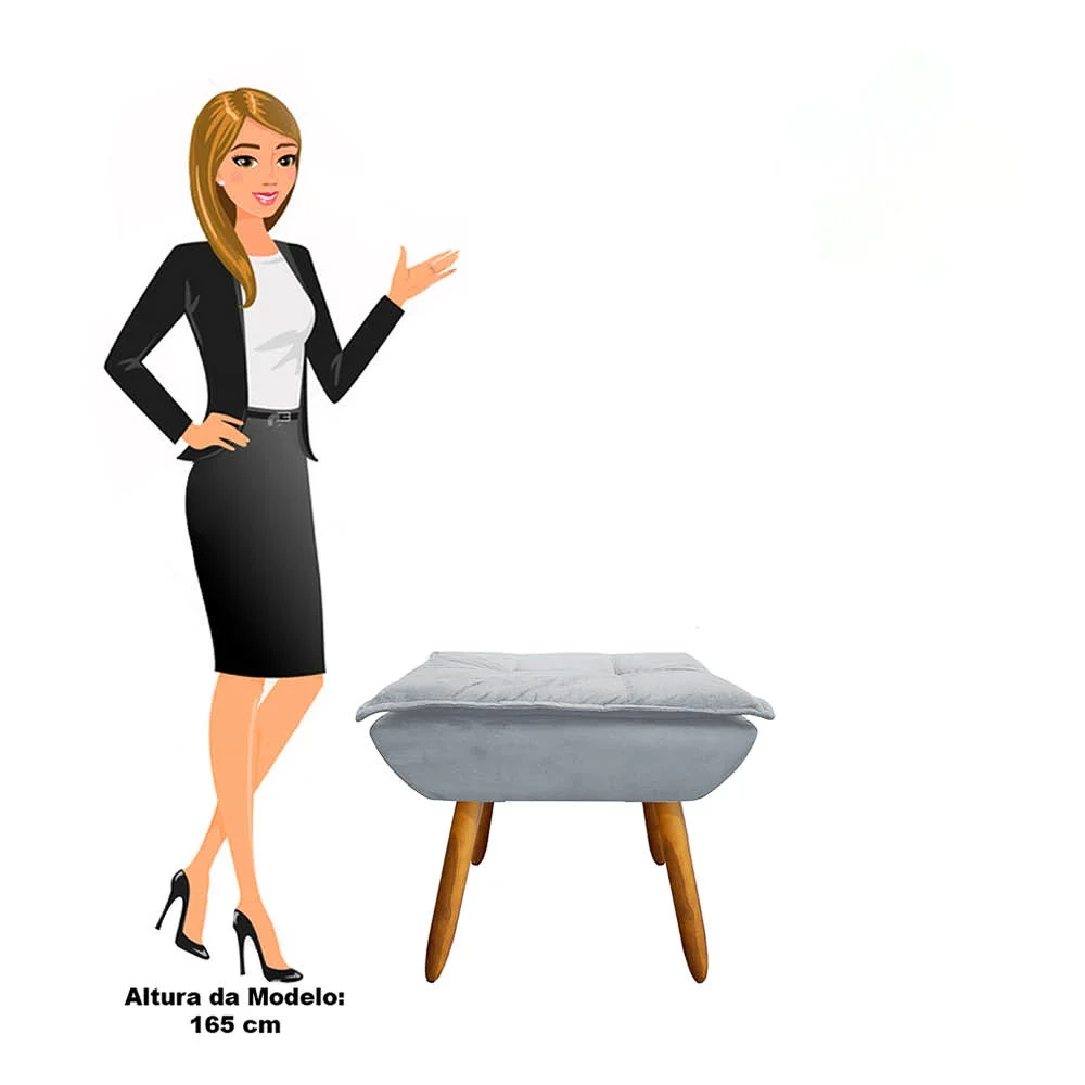 Puff Decorativo Sala de Estar Pés Palito Opla Suede Cinza - Ibiza