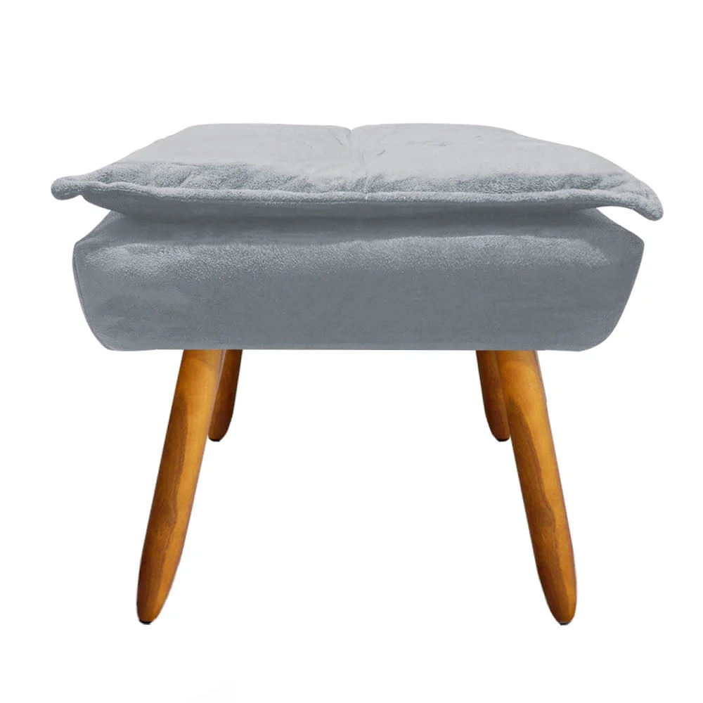 Puff Decorativo Sala de Estar Pés Palito Opla Suede Cinza - Ibiza