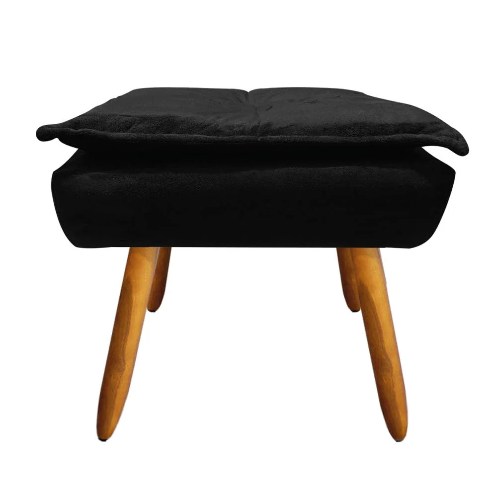 Puff Decorativo Sala de Estar Pés Palito Opla Suede Preto - Ibiza