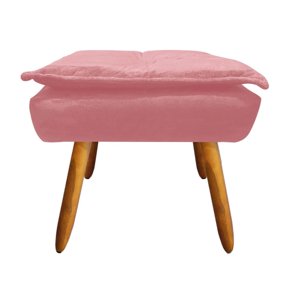 Puff Decorativo Sala de Estar Pés Palito Opla Suede Rose - Ibiza