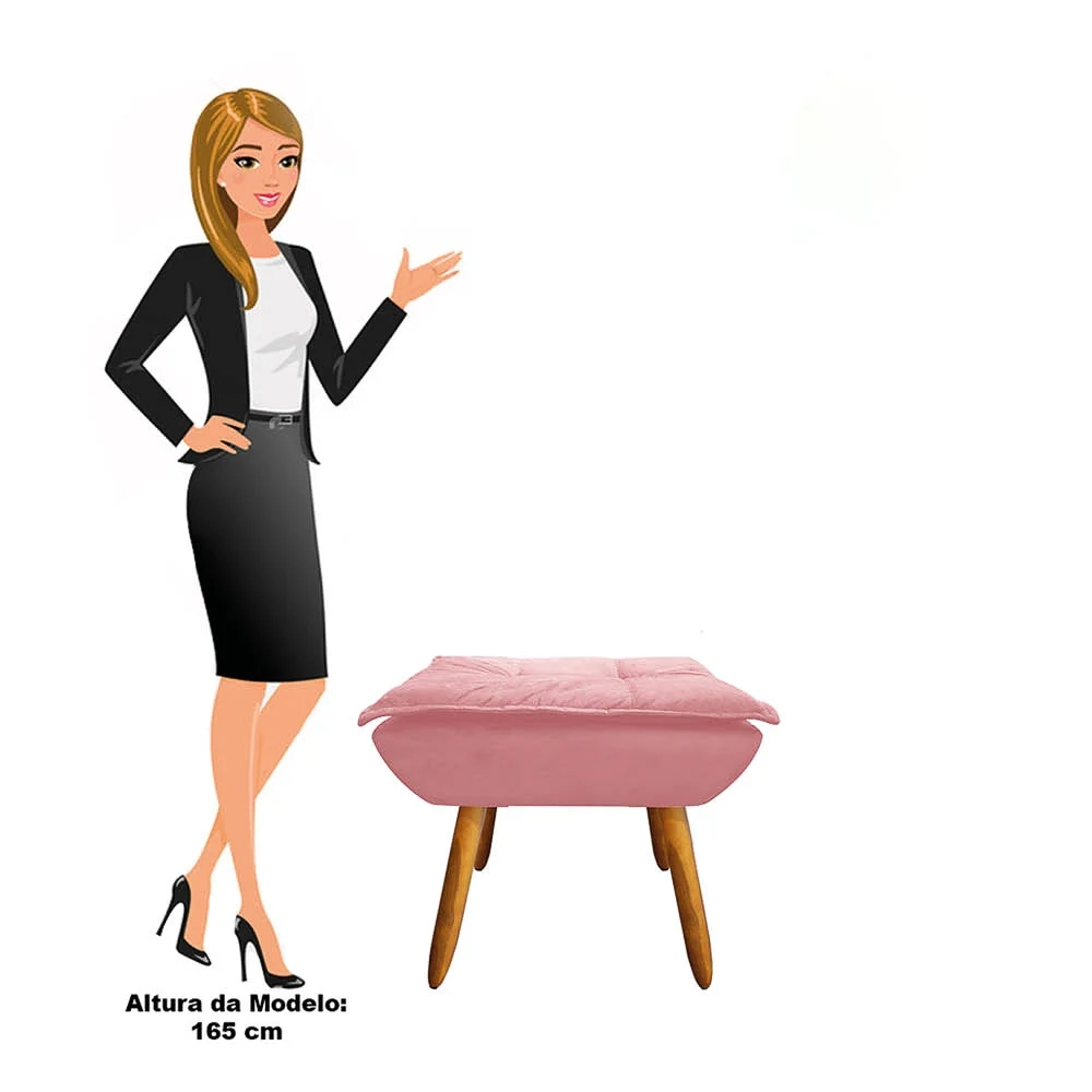 Puff Decorativo Sala de Estar Pés Palito Opla Suede Rose - Ibiza