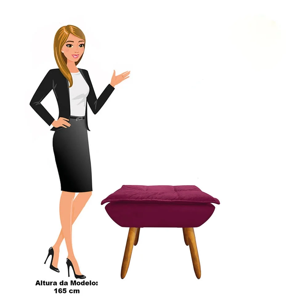 Puff Decorativo Sala de Estar Pés Palito Opla Suede Bordô - Ibiza