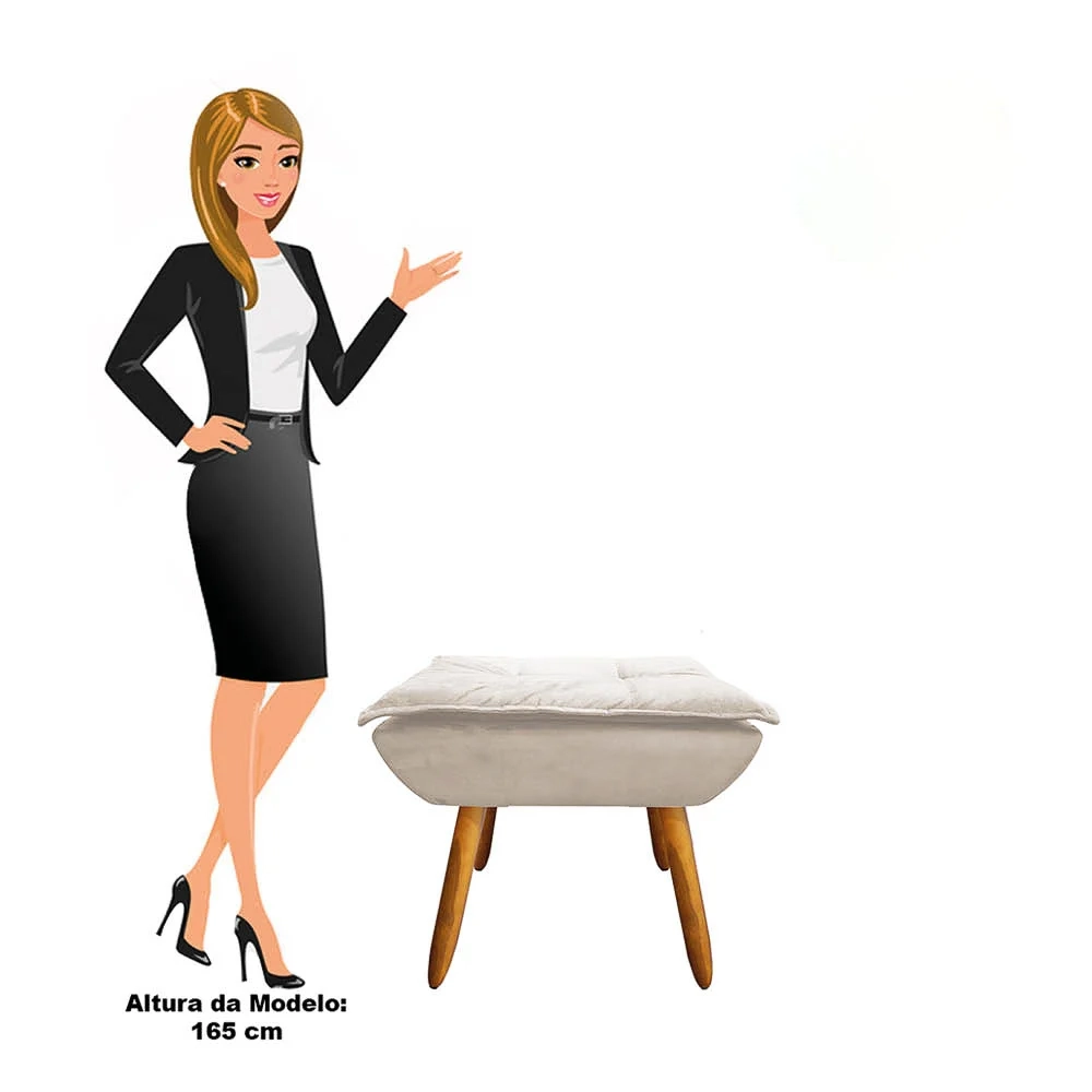 Puff Decorativo Sala de Estar Pés Palito Opla Suede Bege - Ibiza