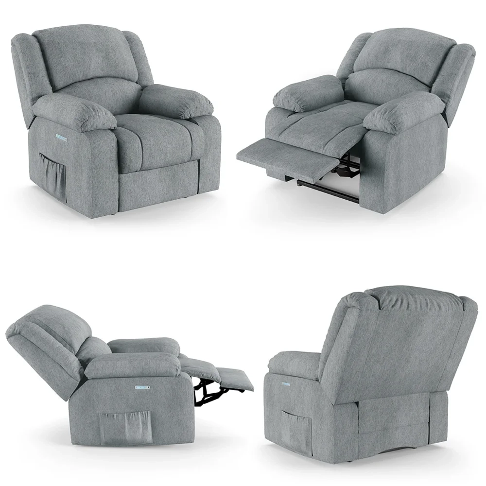 Poltrona do Papai Reclinável Pietra Elétrica LED Massagem FH9 Linho Cinza - Mpozenato