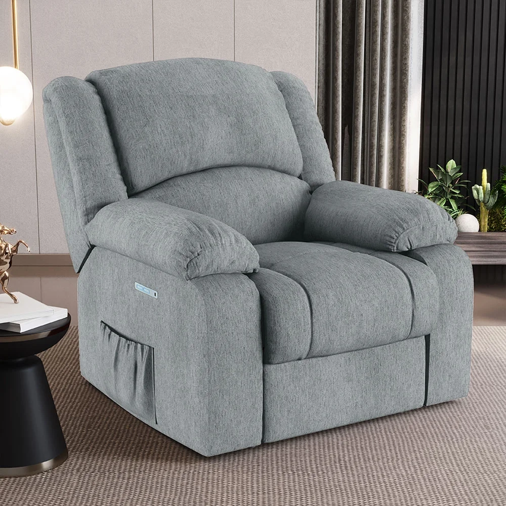 Poltrona do Papai Reclinável Pietra Elétrica LED Massagem FH9 Linho Cinza - Mpozenato