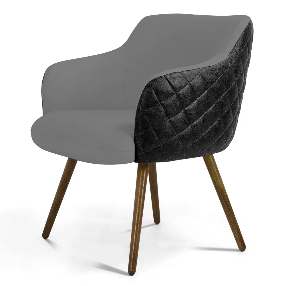 Poltrona Decorativa Jade Pés Palito Madeira C-416 Corano Tressê Linho Cinza Escuro - Domi