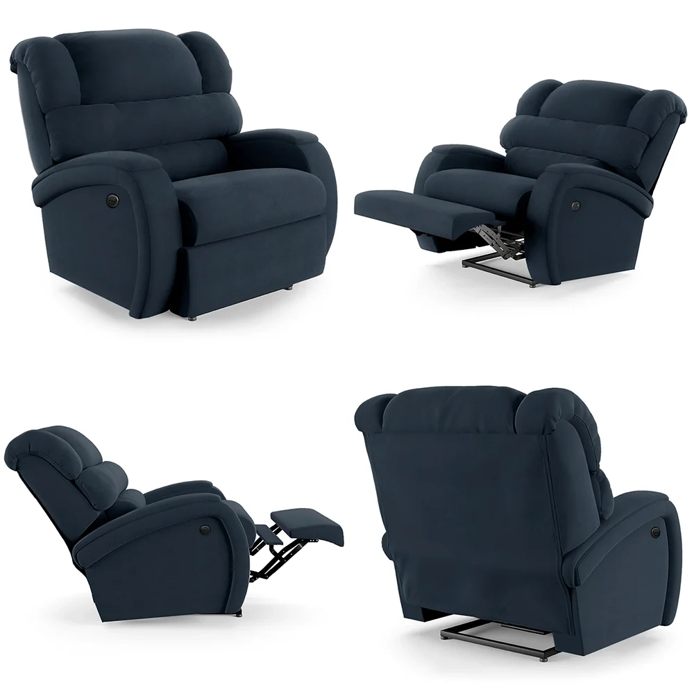 Poltrona do Papai Reclinável Kalie Power Elétrica Massagem FH9 Veludo Azul - Mpozenato