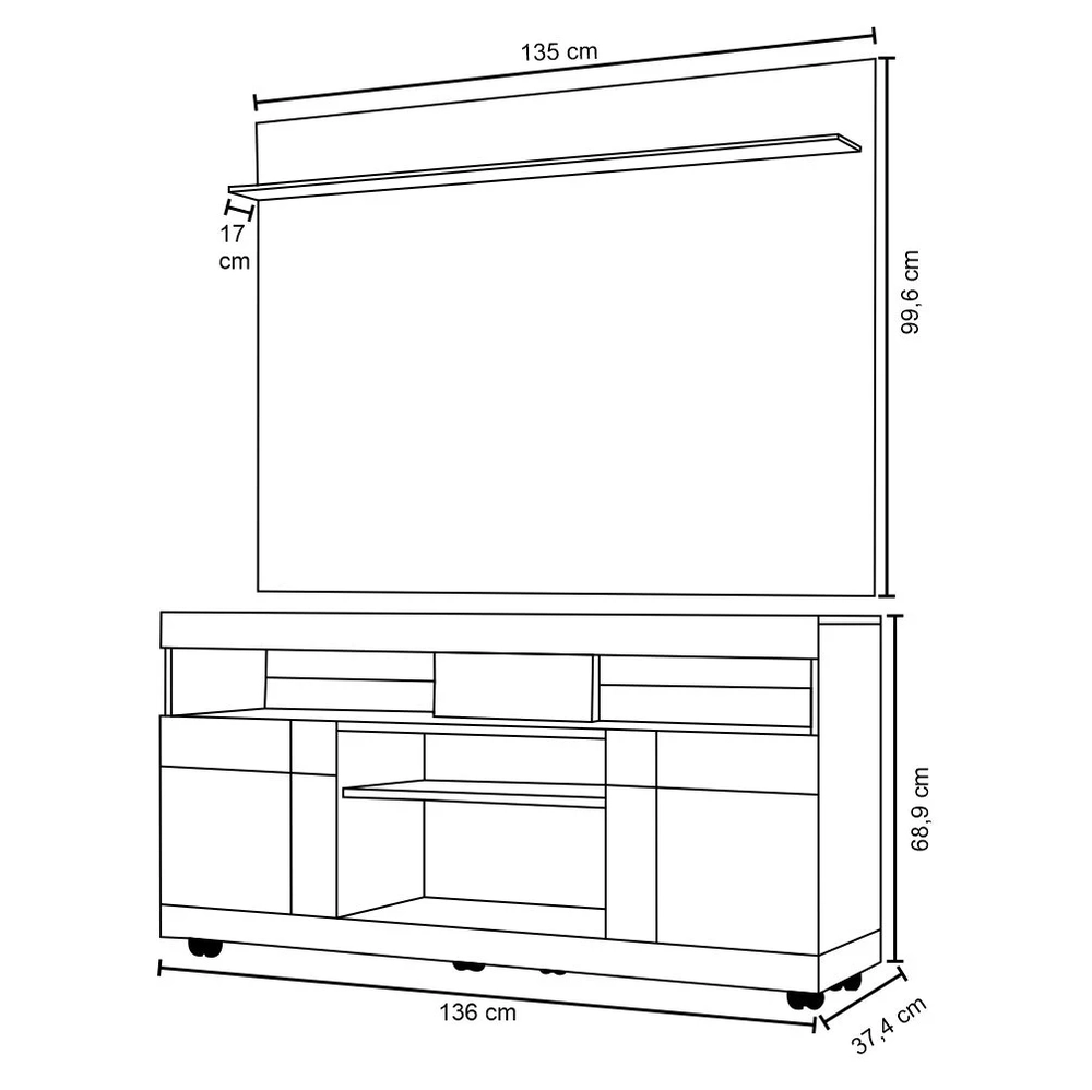 Rack Bancada Yara com Painel para TV até 47 Pol. Maia Noce Milano/Preto - Colibri