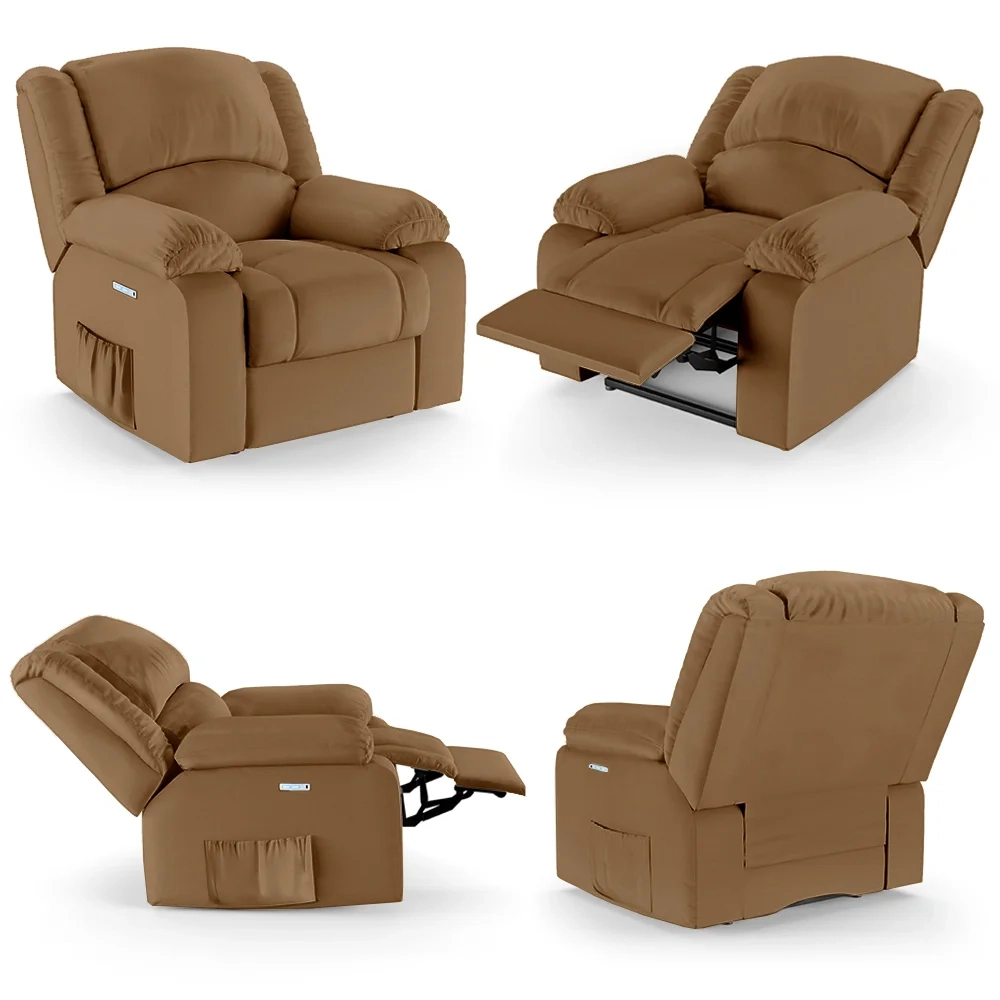 Poltrona do Papai Reclinável Pietra Elétrica LED Massagem FH9 PU Caramelo - Mpozenato