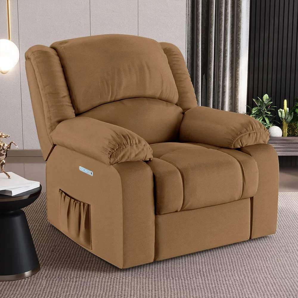 Poltrona do Papai Reclinável Pietra Elétrica LED Massagem FH9 PU Caramelo - Mpozenato