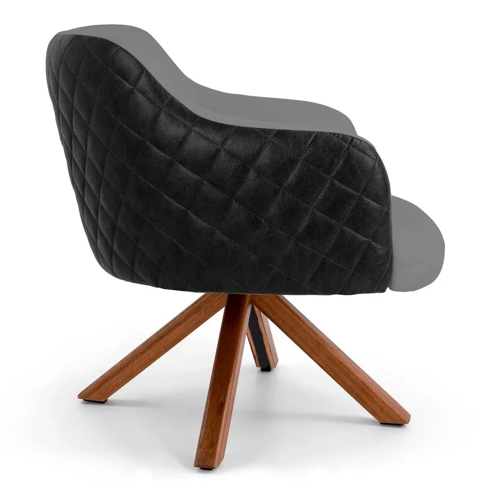 Poltrona Decorativa Jade Base Giromad Giratória C-416 Corano Tressê Linho Cinza Escuro - Domi