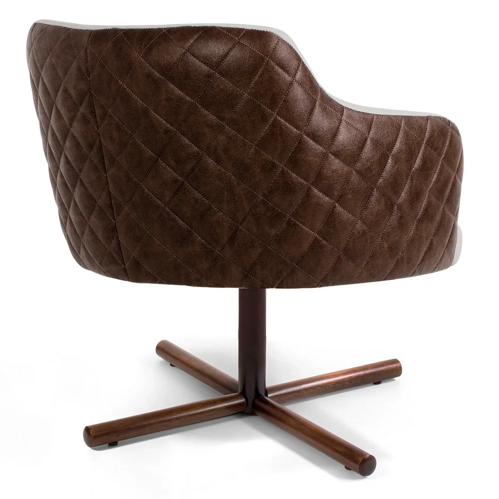 Poltrona Decorativa Jade Base Xis Giratória C-107 Corano Tressê Linho Bege - Domi