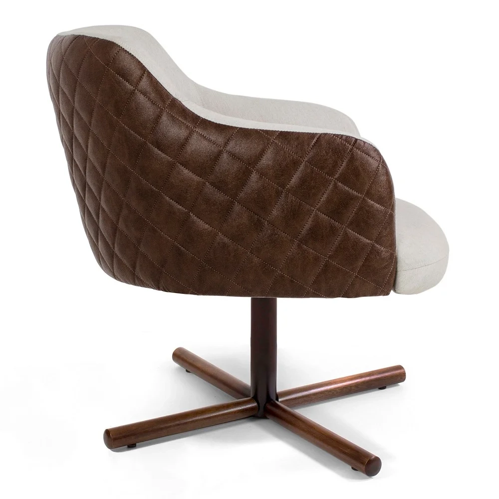 Poltrona Decorativa Jade Base Xis Giratória C-107 Corano Tressê Linho Bege - Domi