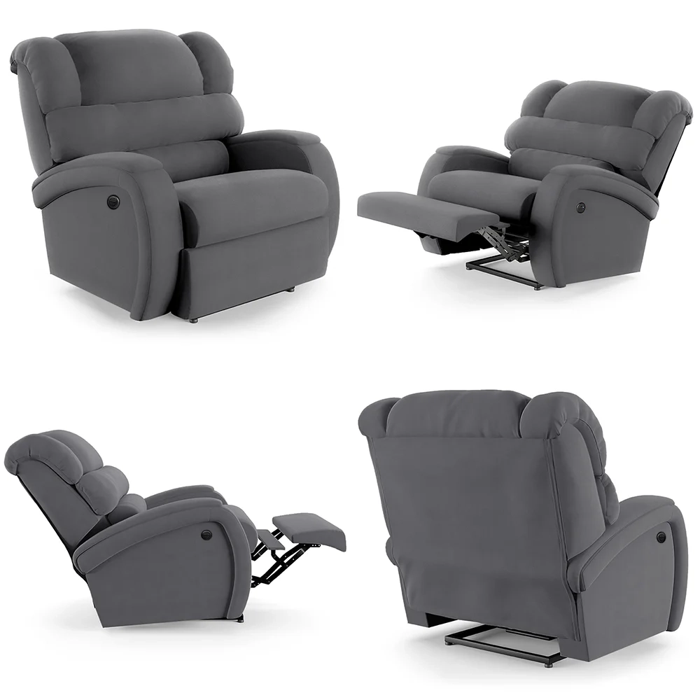 Poltrona do Papai Reclinável Kalie Power Elétrica Massagem FH9 Veludo Cinza - Mpozenato