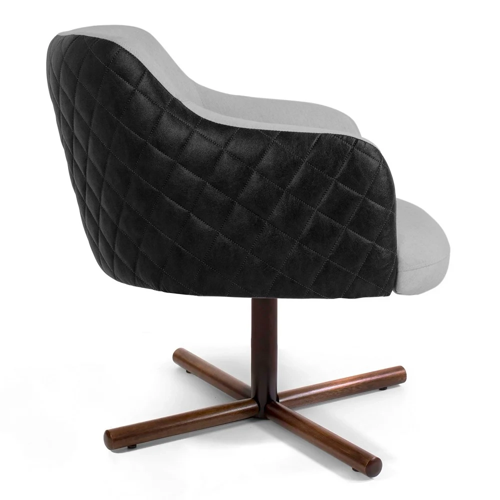 Poltrona Decorativa Giratória Base Xis Jade Corano C-05 Linho D-315 Cinza Claro - Domi