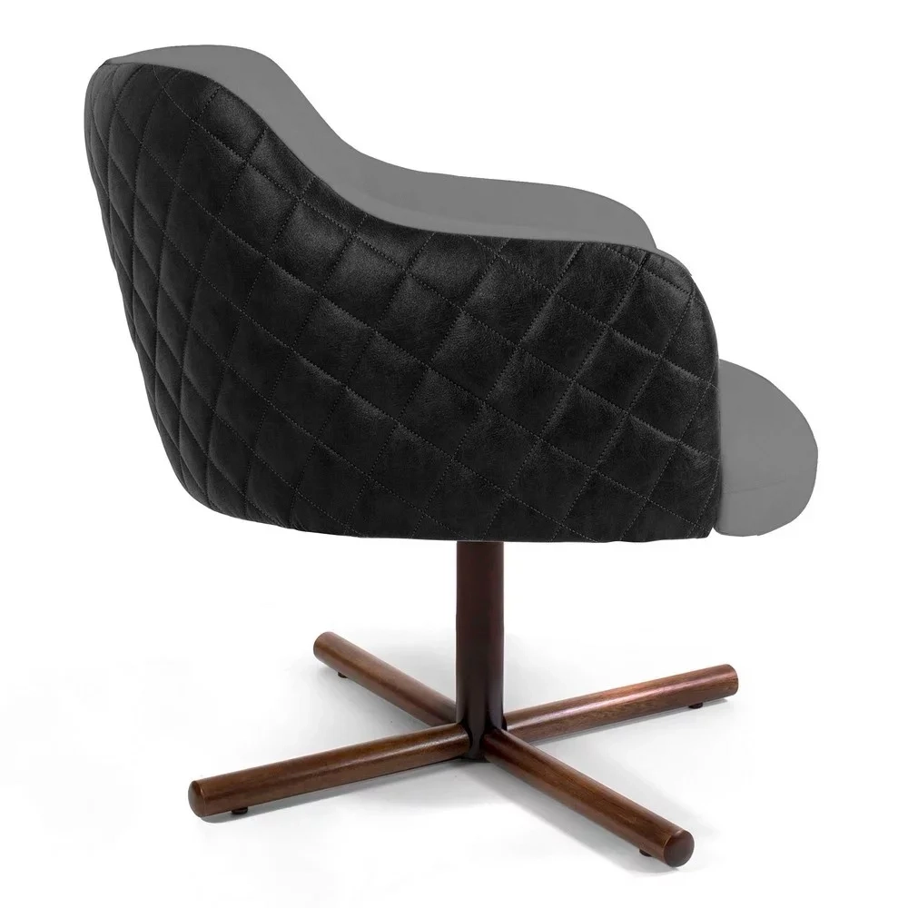 Poltrona Decorativa Jade Base Xis Giratória C-416 Corano Tressê Linho Cinza Escuro - Domi