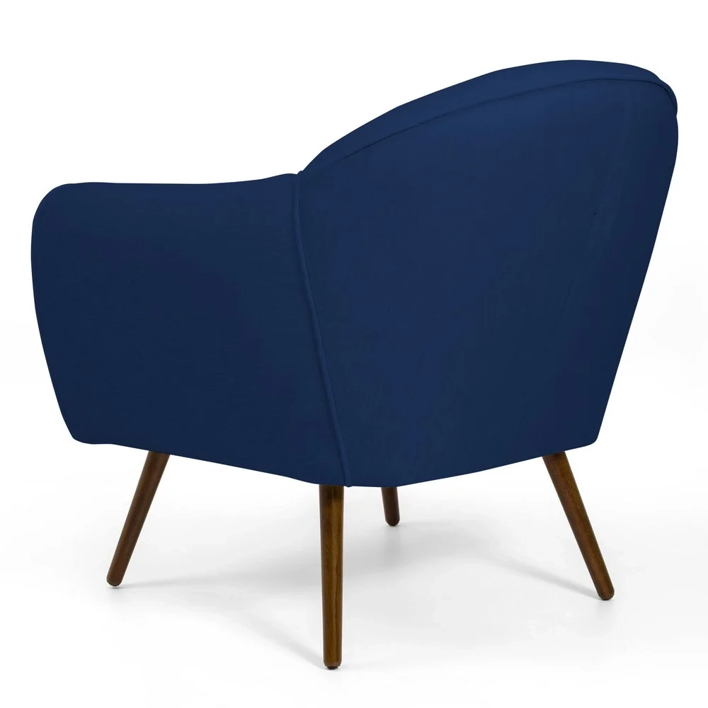 Poltrona Decorativa Sala de Estar Pés Palito Madeira Nina C-304 Veludo Azul Marinho - Domi