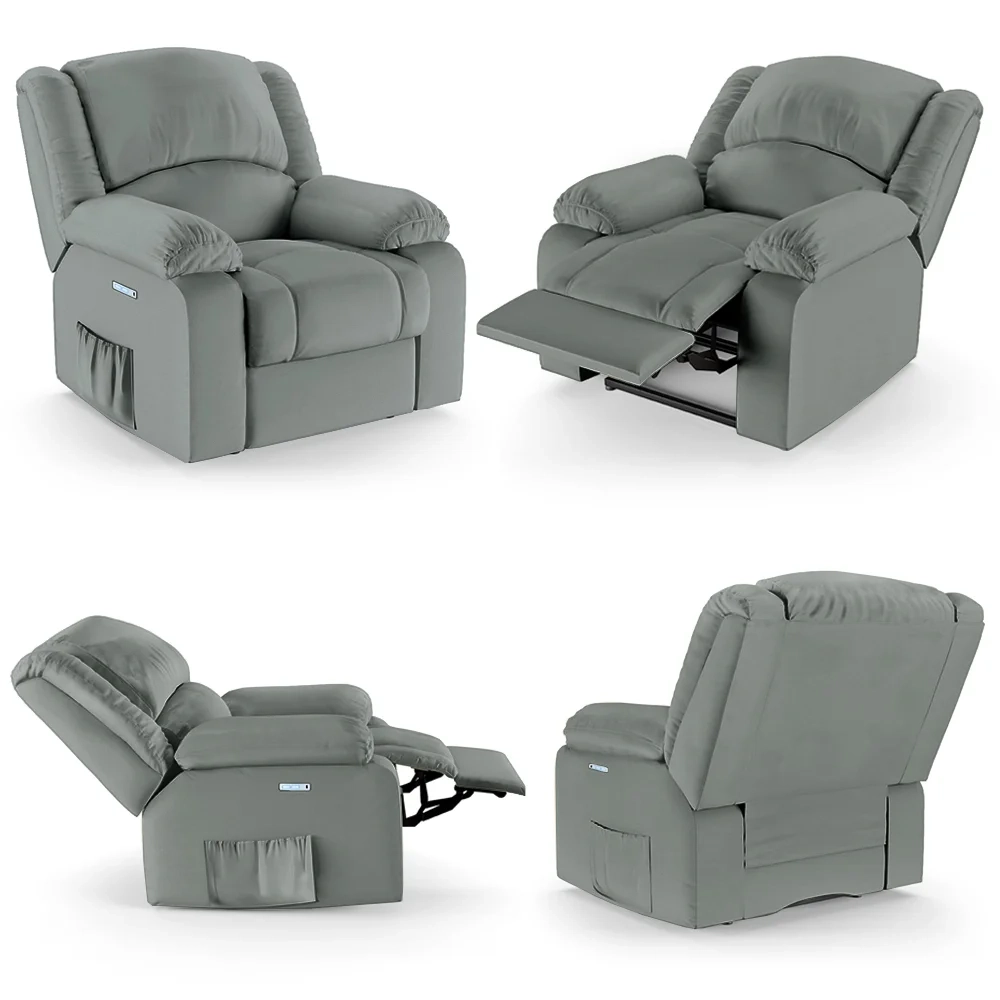 Poltrona do Papai Reclinável Pietra Elétrica LED Massagem FH9 PU Cinza - Mpozenato