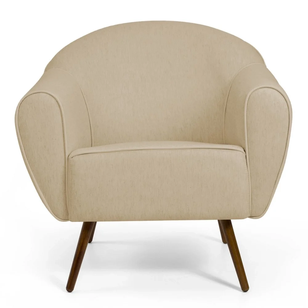 Poltrona Decorativa Sala de Estar Nina Pés Palito Madeira C-129 Linho Bege Escuro - Domi