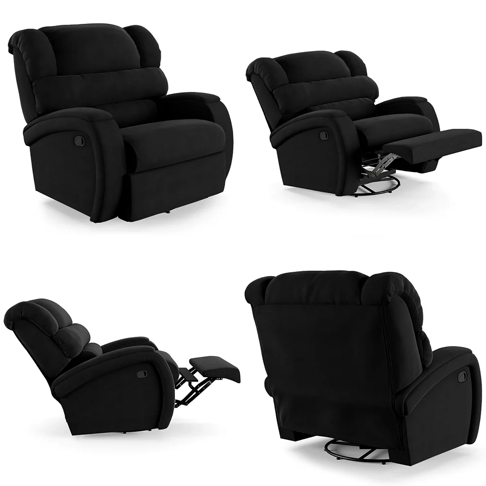 Poltrona do Papai Reclinável Kalie Glider Giratória FH9 Veludo Preto - Mpozenato