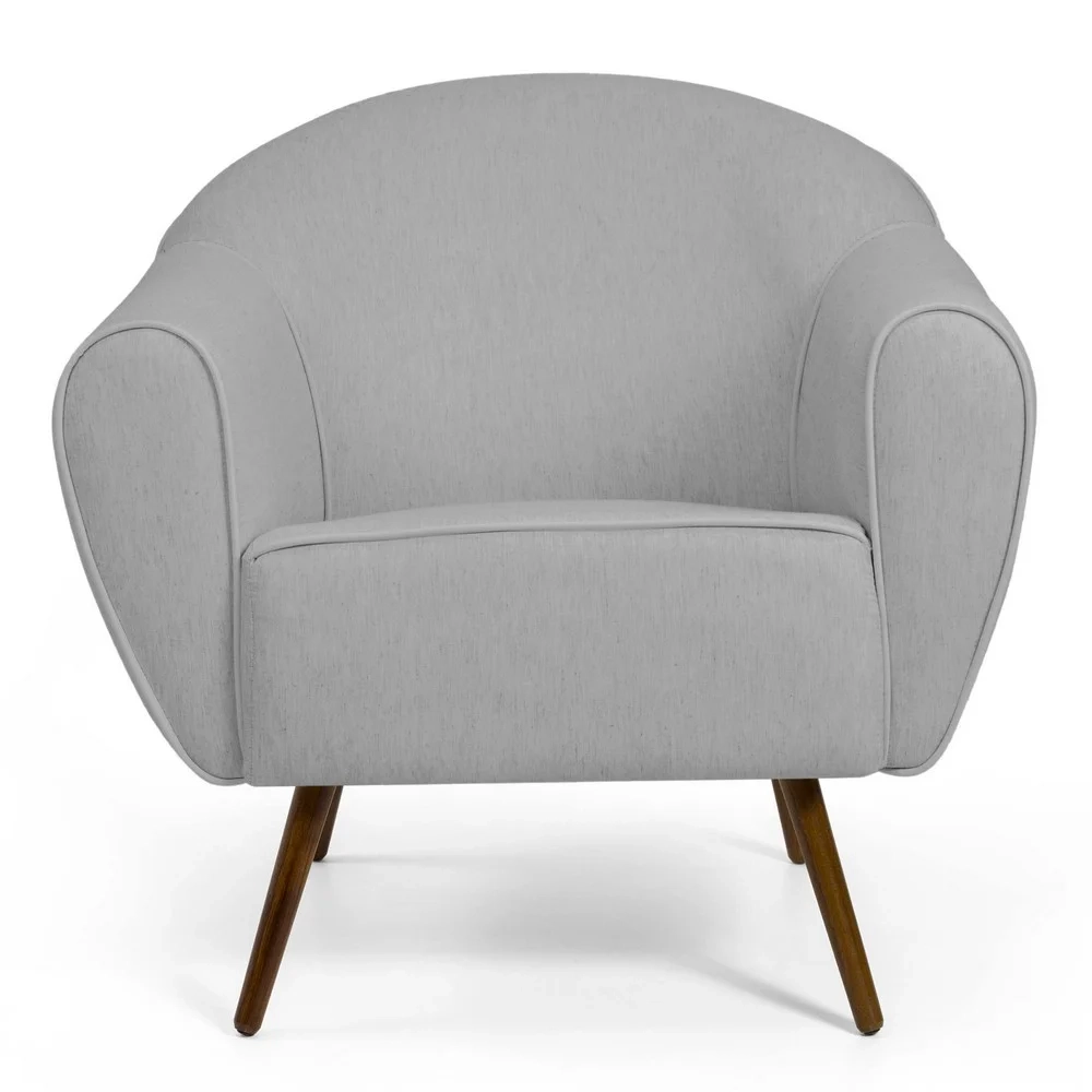 Poltrona Decorativa Sala de Estar Nina Pés Palito Madeira C-315 Linho Cinza Claro - Domi