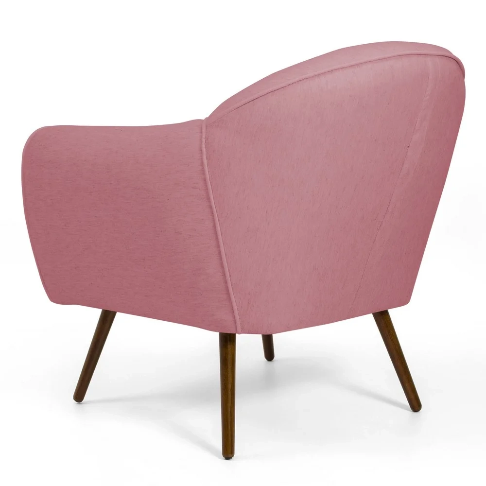 Poltrona Decorativa Sala de Estar Nina Pés Palito Madeira C-105 Linho Rosê - Domi