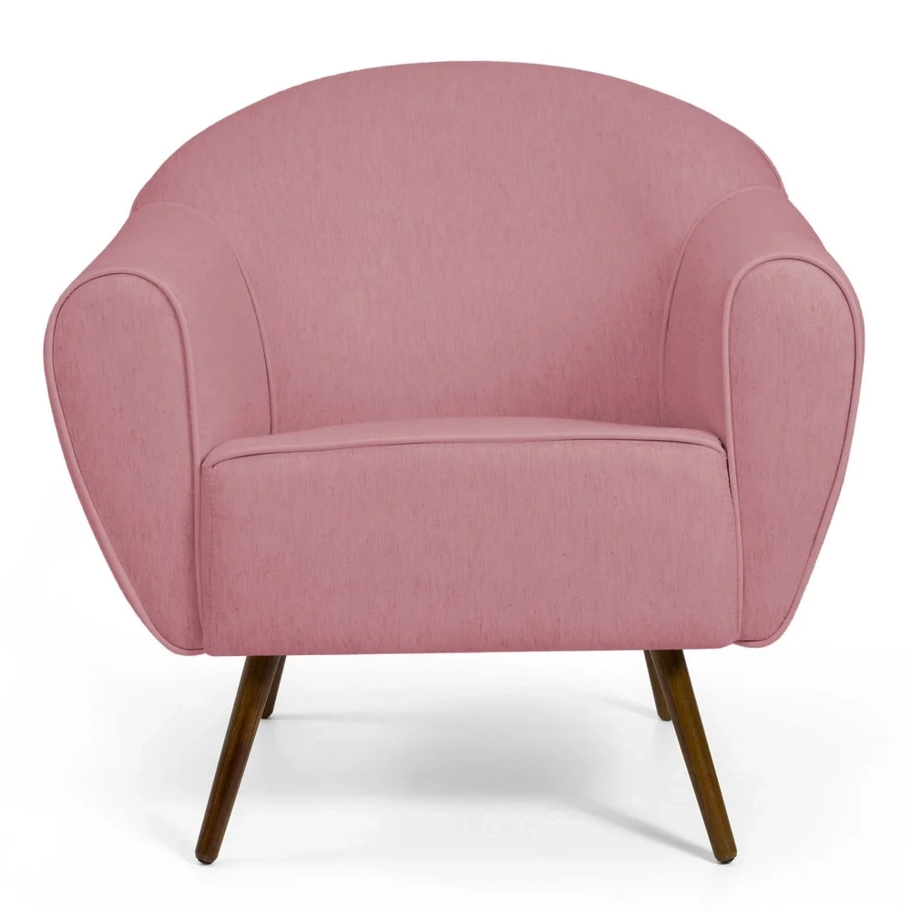 Poltrona Decorativa Sala de Estar Nina Pés Palito Madeira C-105 Linho Rosê - Domi