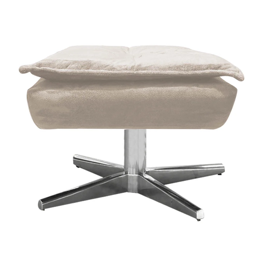 Puff Decorativo Sala de Estar Base Giratória Cromada Opla Suede Bege - Ibiza
