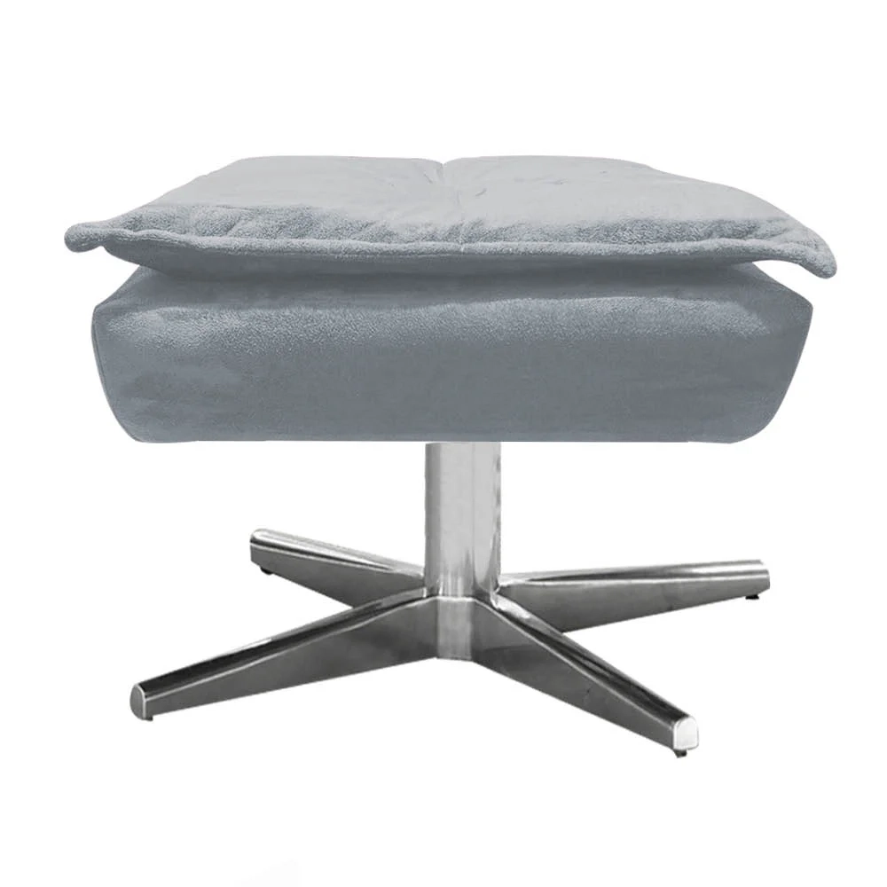 Puff Decorativo Sala de Estar Base Giratória Cromada Opla Suede Cinza - Ibiza