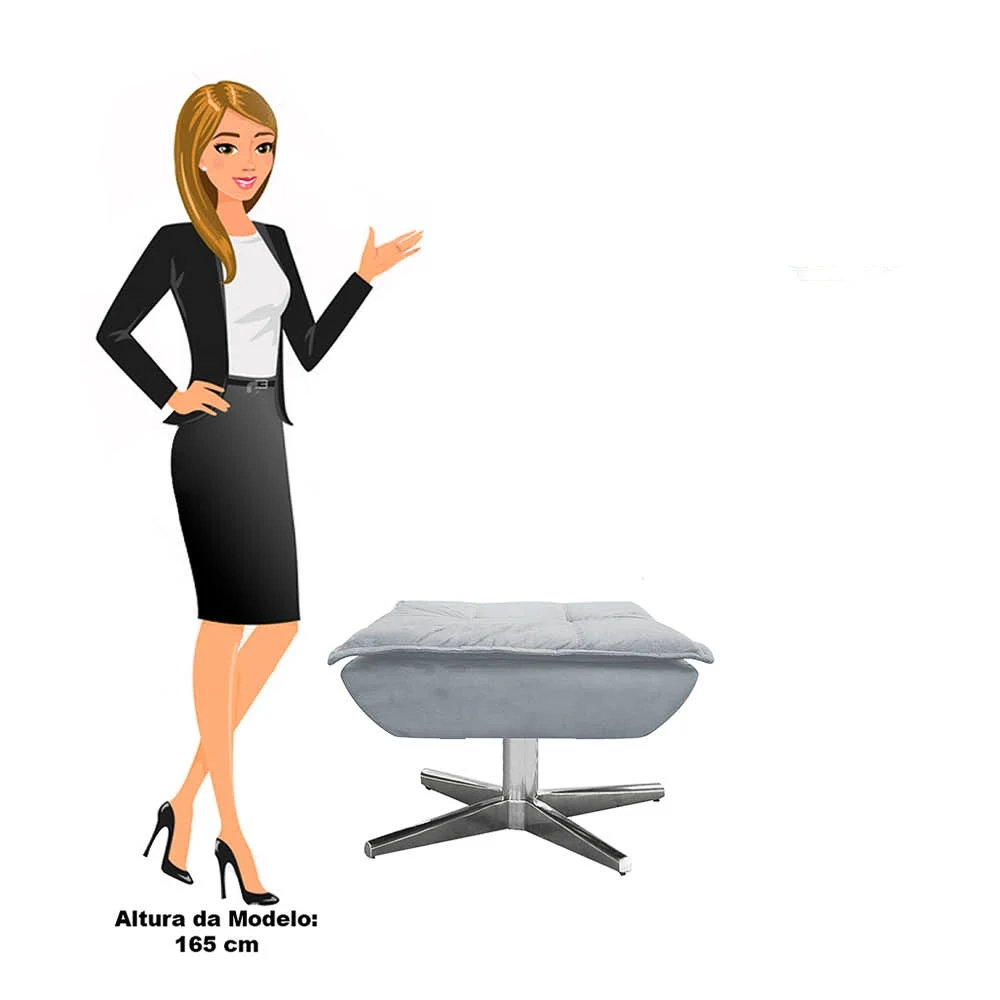 Puff Decorativo Sala de Estar Base Giratória Cromada Opla Suede Cinza - Ibiza