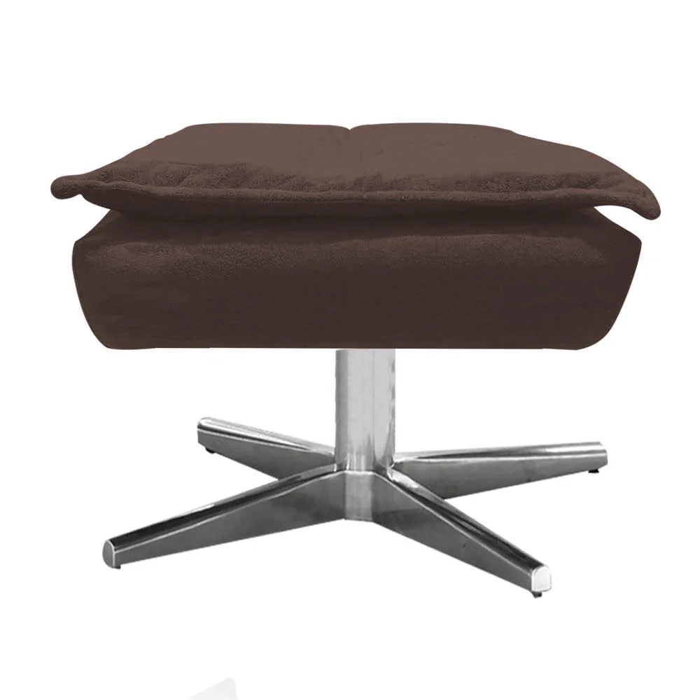 Puff Decorativo Sala de Estar Base Giratória Cromada Opla Suede Marrom - Ibiza