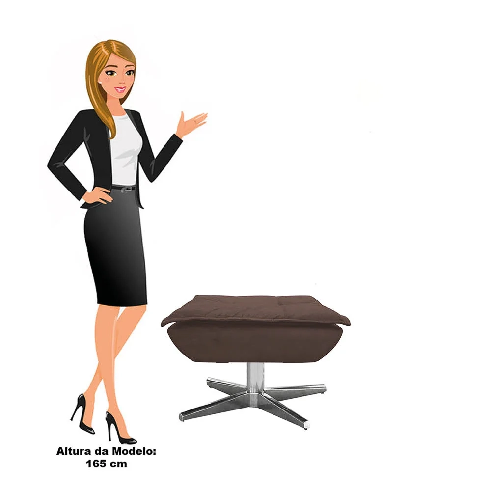 Puff Decorativo Sala de Estar Base Giratória Cromada Opla Suede Marrom - Ibiza