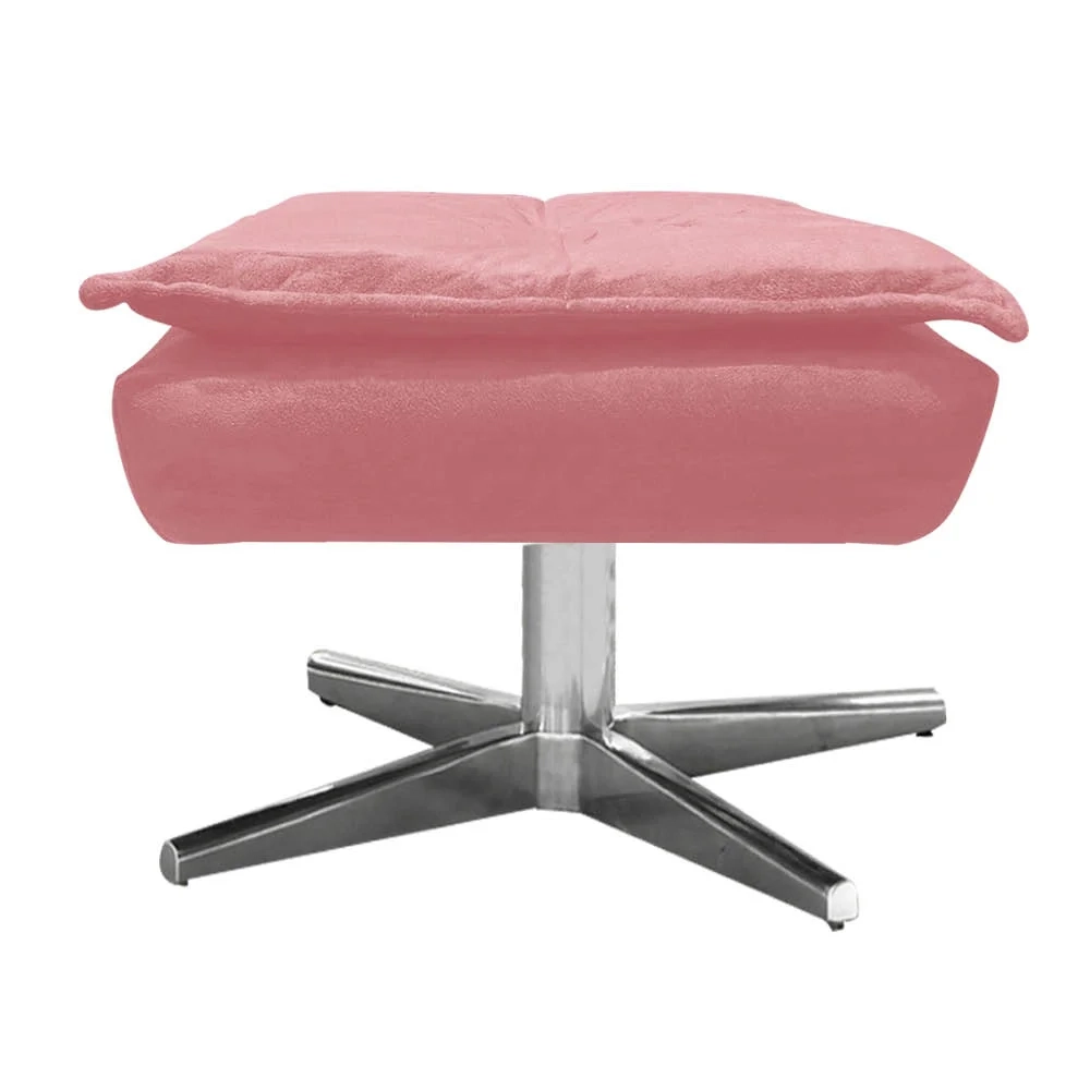 Puff Decorativo Sala de Estar Base Giratória Cromada Opla Suede Rose - Ibiza
