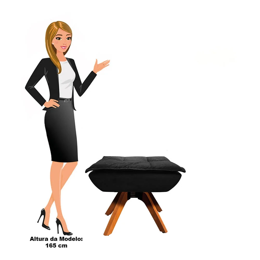 Puff Decorativo Sala de Estar Base Giratória Giromad Opla Suede Preto - Ibiza