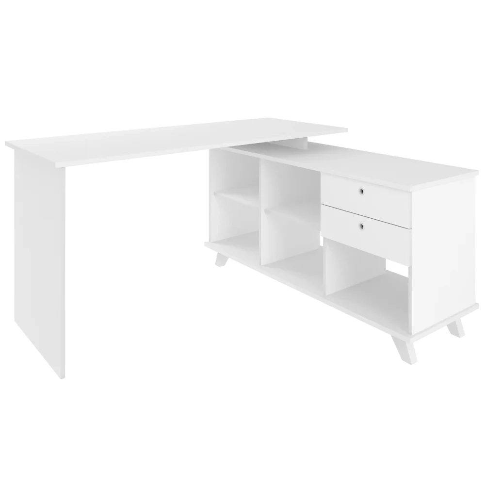 Mesa Para Computador Escrivaninha Em L Gold 2 Gavetas e Nichos Branco - Artany