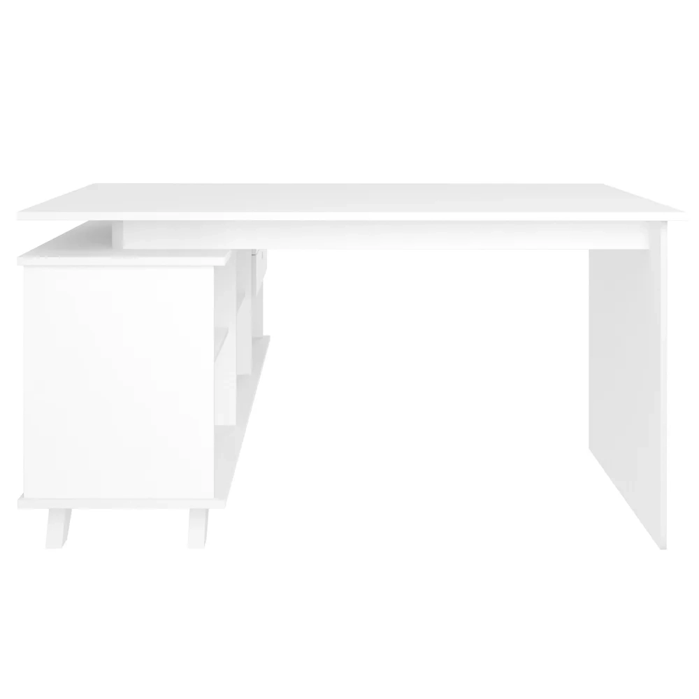 Mesa Para Computador Escrivaninha Em L Gold 2 Gavetas e Nichos Branco - Artany