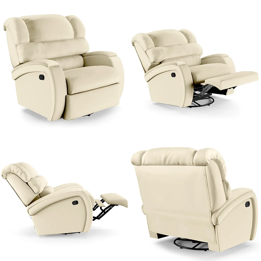 Poltrona do Papai Reclinável Kalie Glider Giratória FH9 PU Bege - Mpozenato