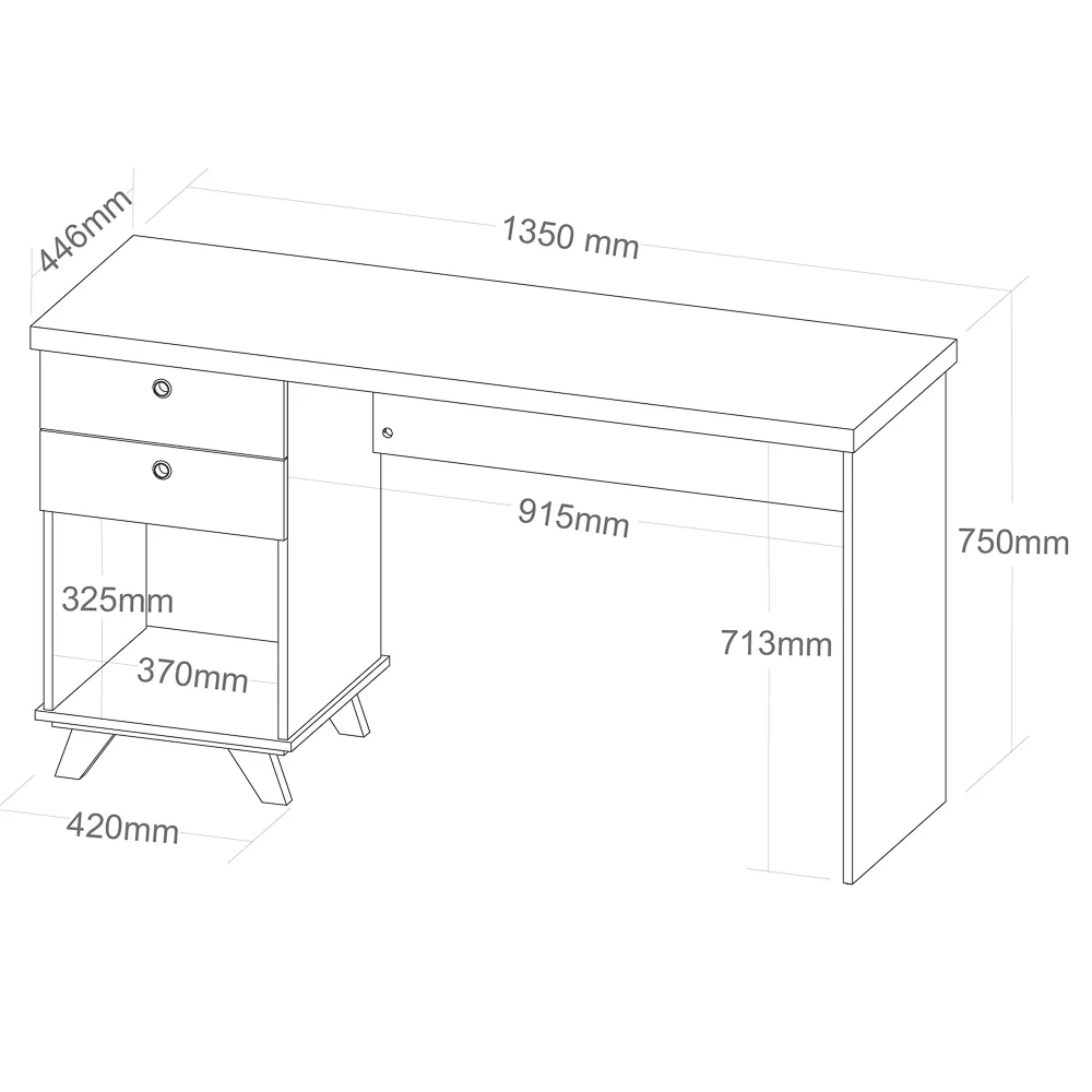 Mesa Para Computador Escrivaninha 2 Gavetas Sky Olmo/Branco - Artany