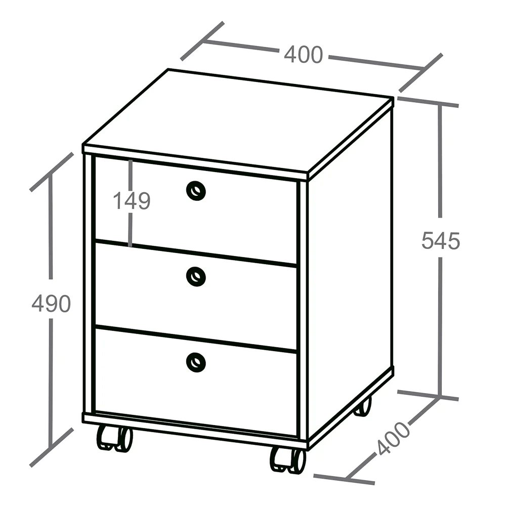 Gaveteiro Escritório 60cm Rodízios 3 Gavetas New Branco - Artany