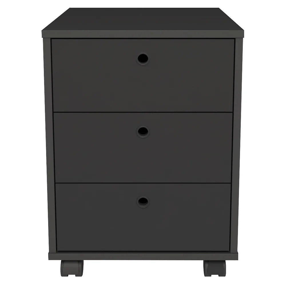 Gaveteiro Escritório 60cm Rodízios 3 Gavetas New Preto - Artany