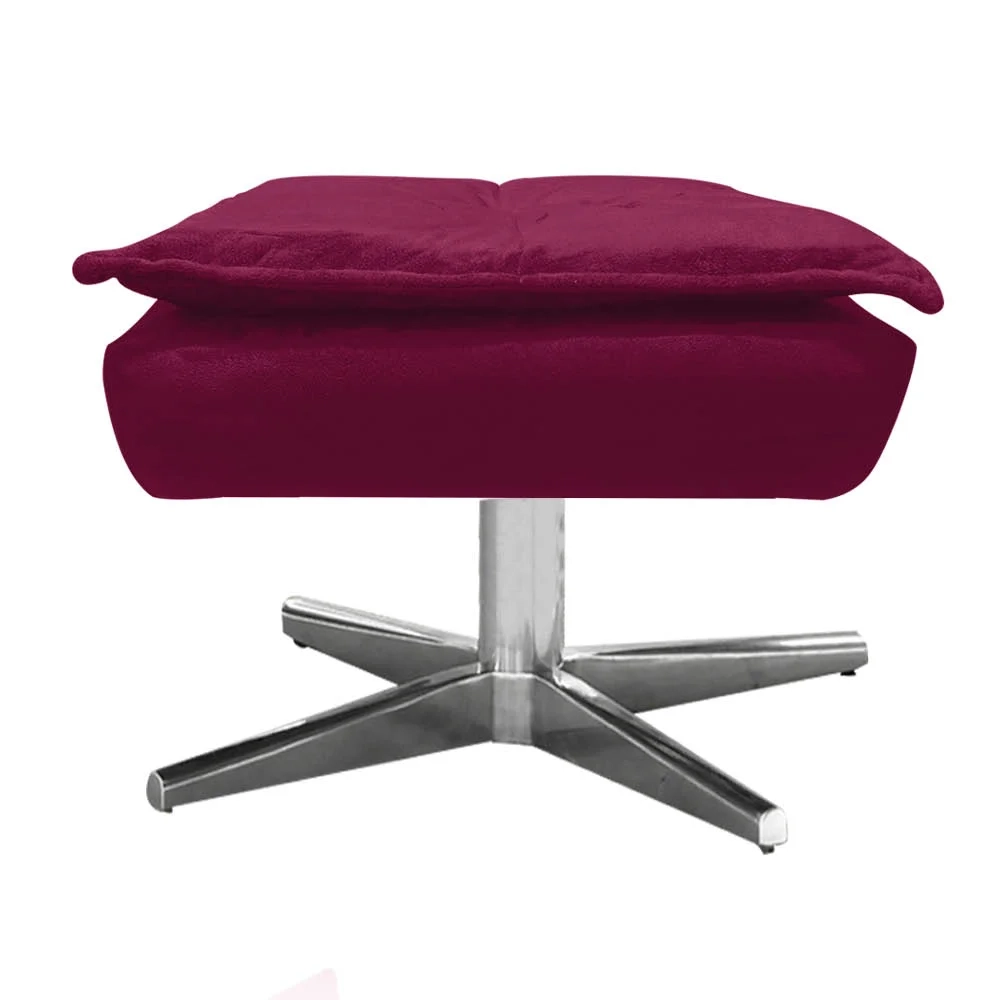 Puff Decorativo Sala de Estar Base Giratória Cromada Opla Suede Bordô - Ibiza