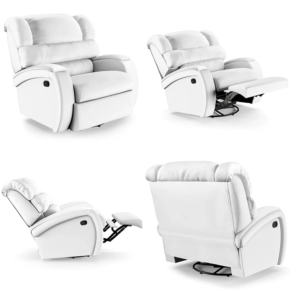 Poltrona do Papai Reclinável Kalie Glider Giratória FH9 PU Branco - Mpozenato