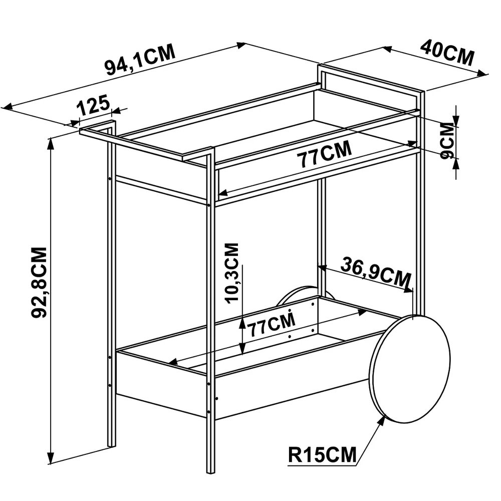 Carrinho Bar 2 Caixas Estilo Industrial Steel Quadra 27850 Vermont/Preto - Artesano