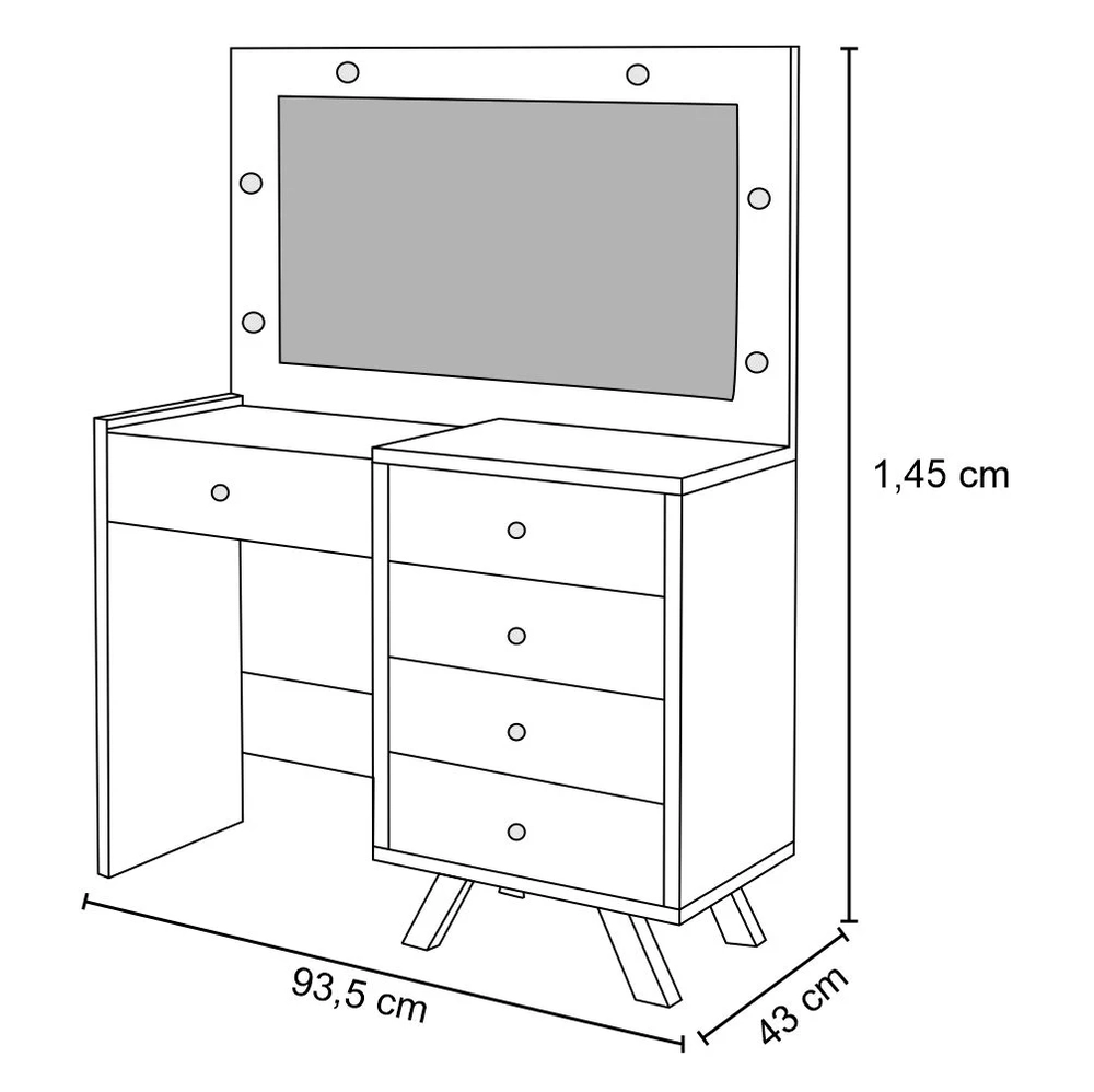 Penteadeira Camarim Com Espelho 5 Gavetas Luna Branco - Móveis Luapa