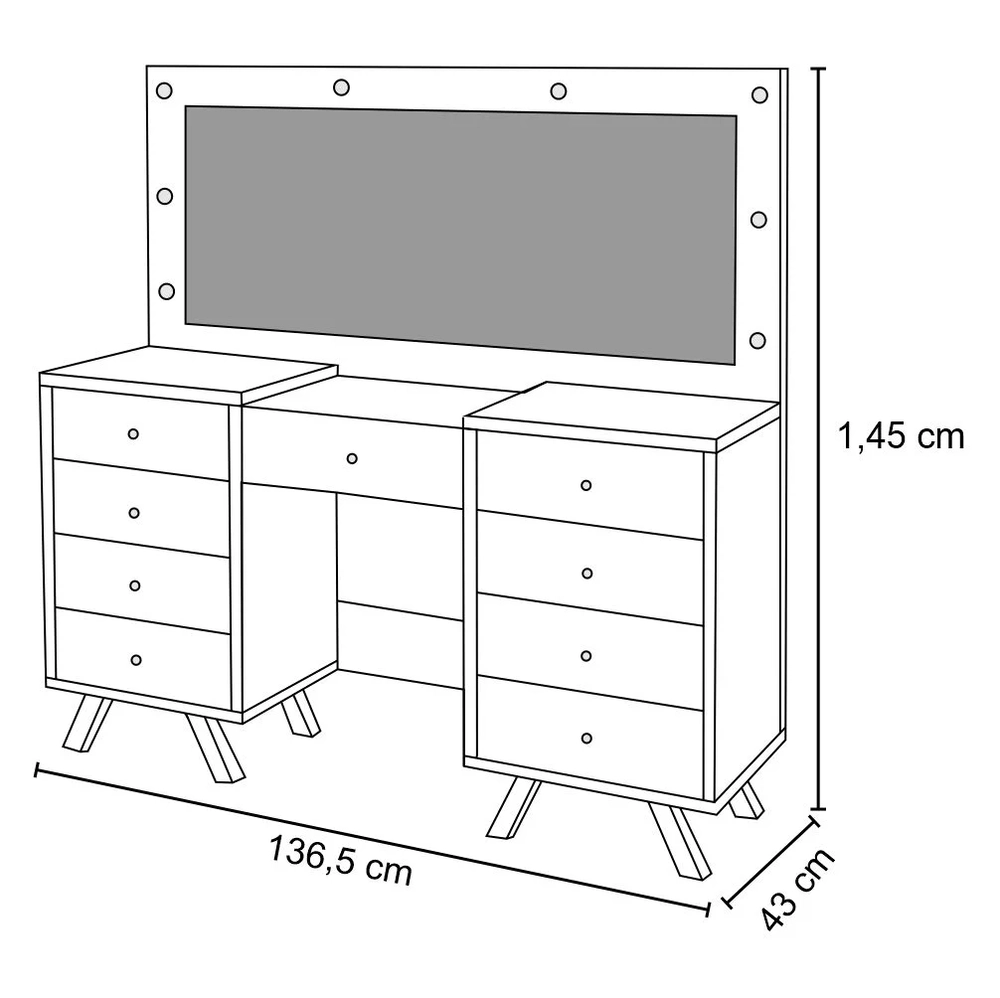 Penteadeira Camarim Com Espelho 9 Gavetas Mila Branco - Móveis Luapa
